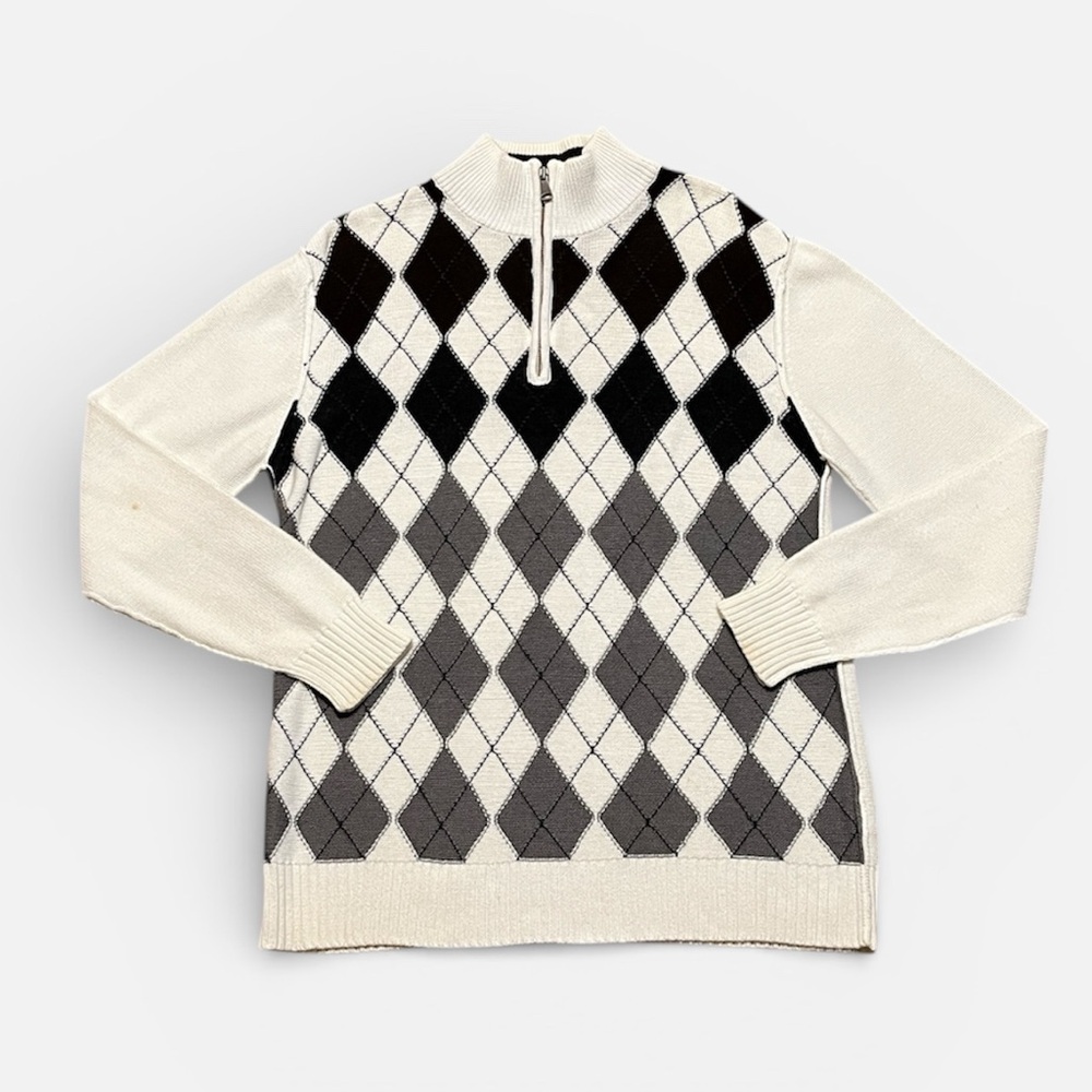 BKE Buckle 1/4 Zip Argyle Sweater in Wht/Blk/Gray Men’s Size Large